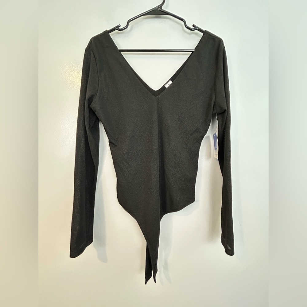NWT Abound Long Sleeve Black Metallic Bodysuit Size Medium Nordstrom